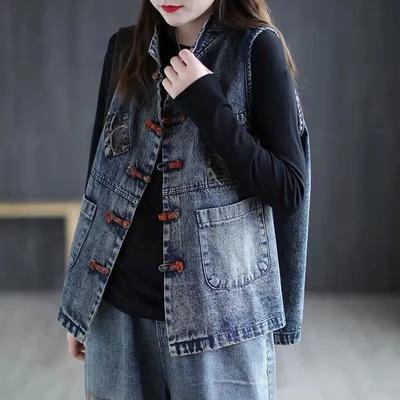 Cowboy Vest Women's Large Size Spring and Autumn Sleeveless Vintage Plate Buckle Outside Wear Undershirt Outside Ride Leisure Shoulders