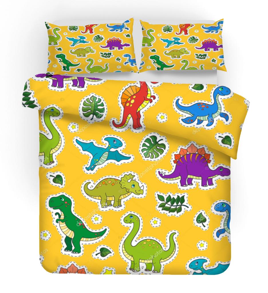 Little Dinosaur Series 3D Digital Printing, Bedding Three-Piece Quilt Cover, Bed Cover