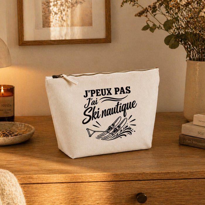 Trousse de toilette - PLANETEE - J'peux pas minimaliste (Ski nautique) - Beige - 100% coton - 3 L
