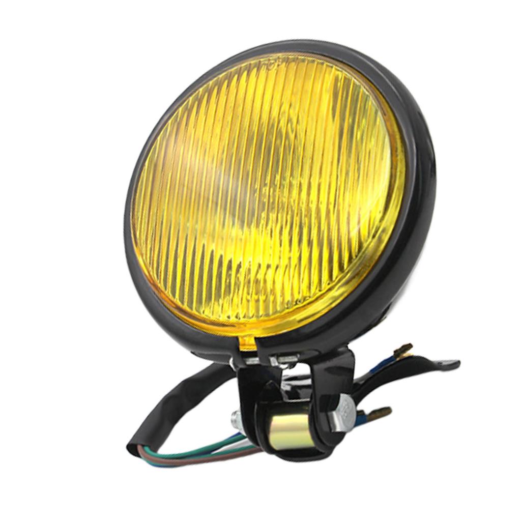 Vintage Motorcycle Front Headlight High and Low Beam Metal Shell Waterproofing for Most Retro Motorcycle Black Yellow