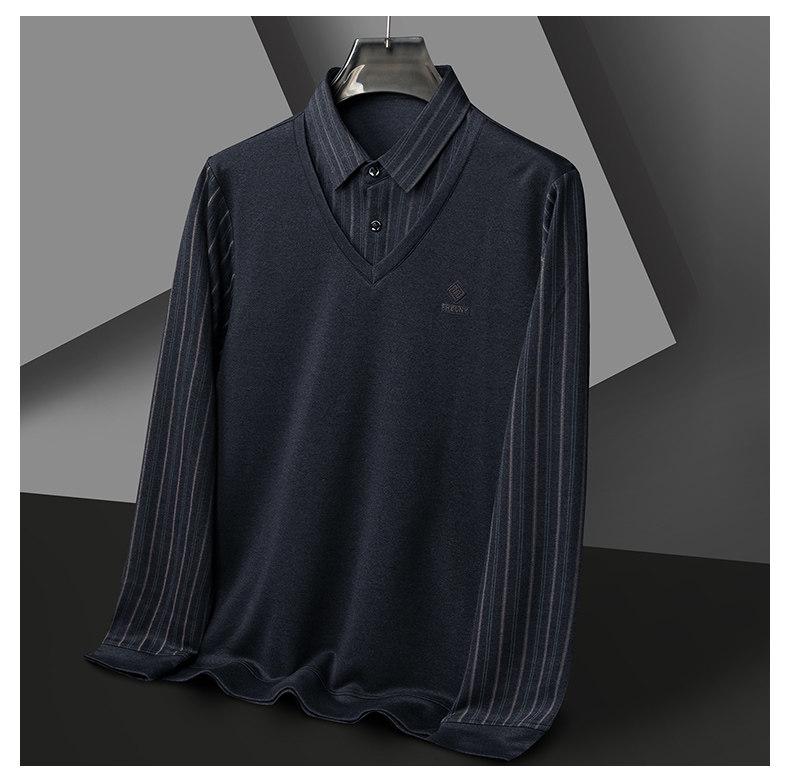 Men's Woodpecker Two-Piece Sweater Shirt, Plus Velvet, Thick Knitwear for Autumn/Winter.