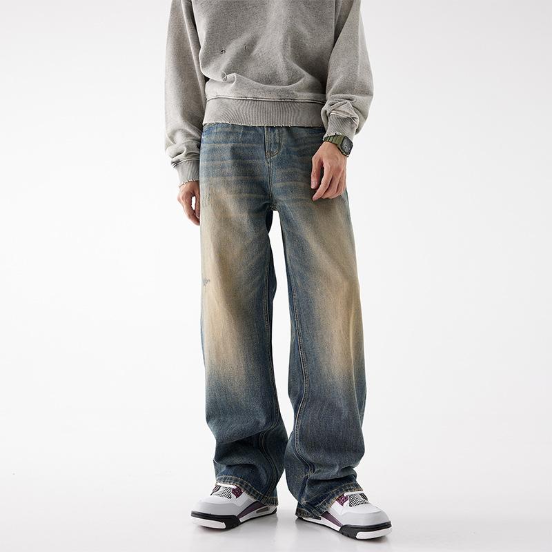 Jeans Boys American Retro High Street Loose Straight Pants Trendy Brand Street Popular Wide Leg Pants Men's and Women's