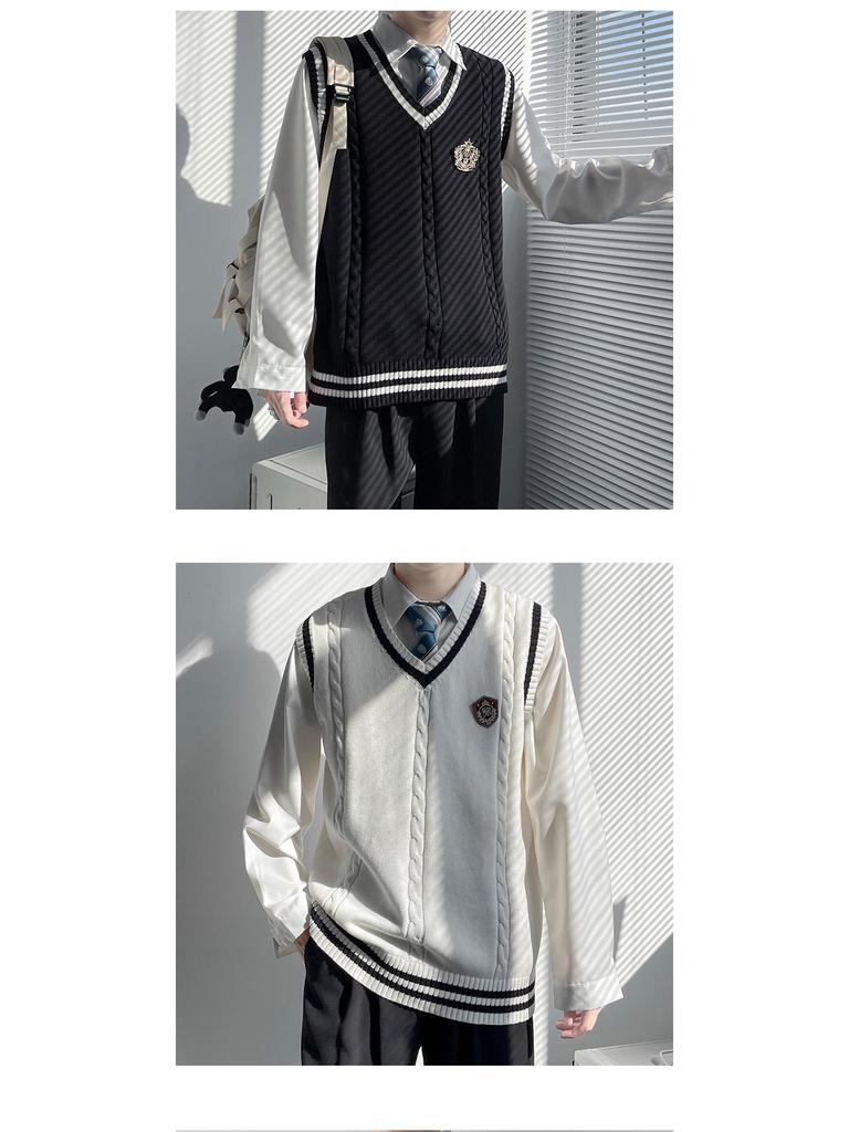 Gilet Maglione Originale Academy da Uomo con Scollo a V - Maglieria Autunno/Inverno in Caldo Stile Uniforme Scuro