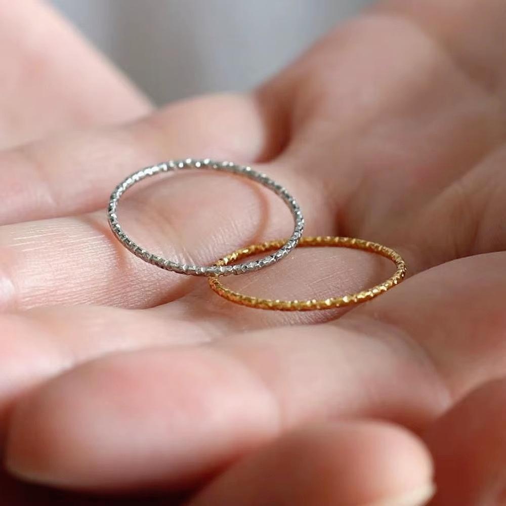 Mariasz Minimalist 0.8mm Thin Sparkle Stackable Stainless Steel Rings for Women Faceted Non-tarnish Jewelry Accessories Gifts