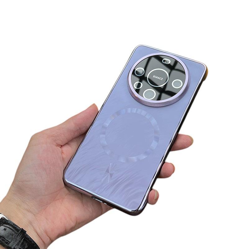 Applicable to Huawei mate70pro mobile phone case borderless feather yarn pattern mate60pro magnetic suction anti-drop Internet celebrity shell