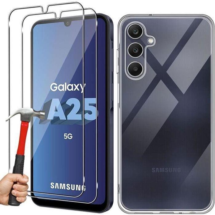 Coque de protection - BOOLING - pour Samsung Galaxy A25 5G - Silicone souple - Transparent - 2 Verres Trempés