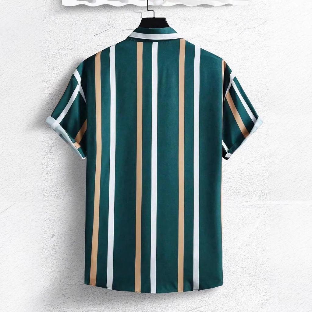 Summer New Men Clothes Short Sleeve Lapel Shirt Tops Fashion Stripe Design Men Tops