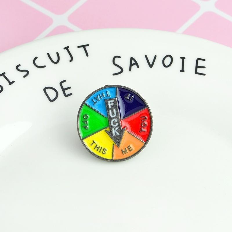 1Pc/3Pcs Pu Jacket Lapel Pins Turntable Pins "OFF ME YOU IT THIS THAT"cartoon Fun Enamel Pins Jewelr