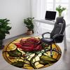 1pc Rose StainedGlass Office Round Area Rug, Under Office Chairs Bedroom Living Room Home Decor, Room Deco