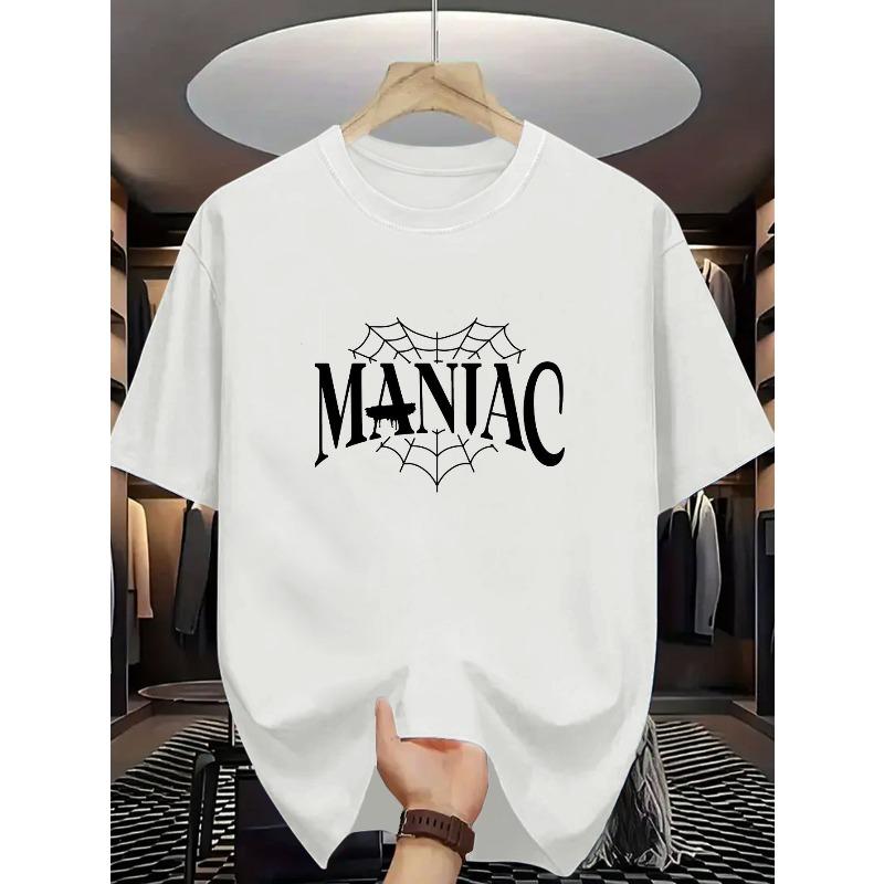 

European sizes Men s T-Shirt New Summer Collection MANIAC Letter Print Classic Trendy Men S Casual Stylish Short-Sleeve Stretchy Ribbed Round-Neck S белый