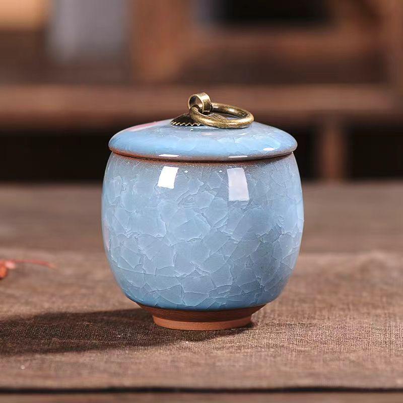 Portable Crackle Glaze White Ceramic Tea Canister