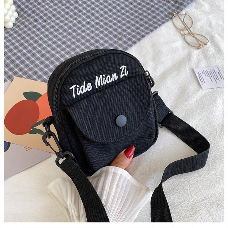 Bag Women's Bag New Crossbody Shoulder Bag Cartoon Cute Alphabet Canvas Student Summer Mobile Phone Bag