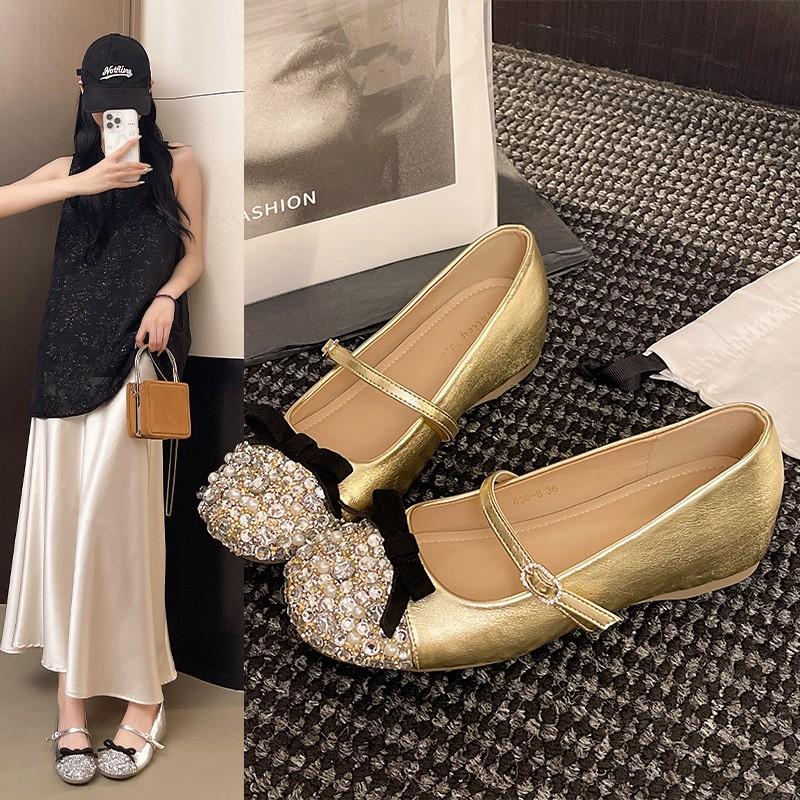 

Fashion 2025 New Niche Round Toe Mary Jane Shoes One Buckle Strap Retro Single Shoes 35 золотой