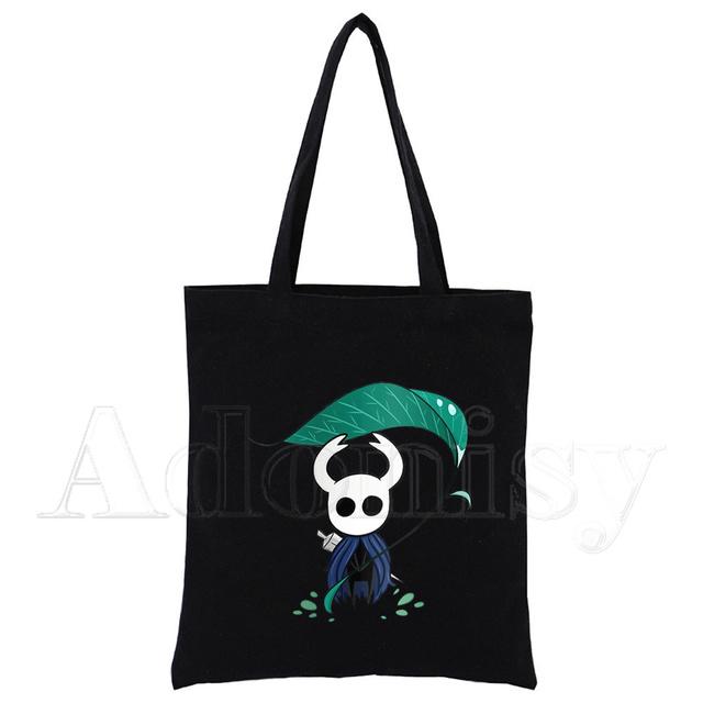 Hollow Knight Harajuku Konst Shopping Svarta Väskor Canvas Tote Bag Tryckt Tecknad Återanvändbar Tygkasse Handväska Axelväskor Anpassad