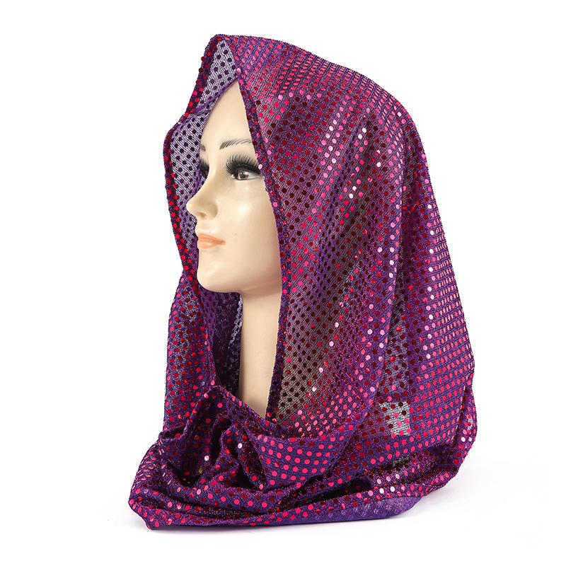Women Glitter Sequin Hijab Scarf, Soft Mesh Sparkly Head Wrap, Solid Color Lightweight Muslim Headscarf, Fashion Shiny Turban Shawl