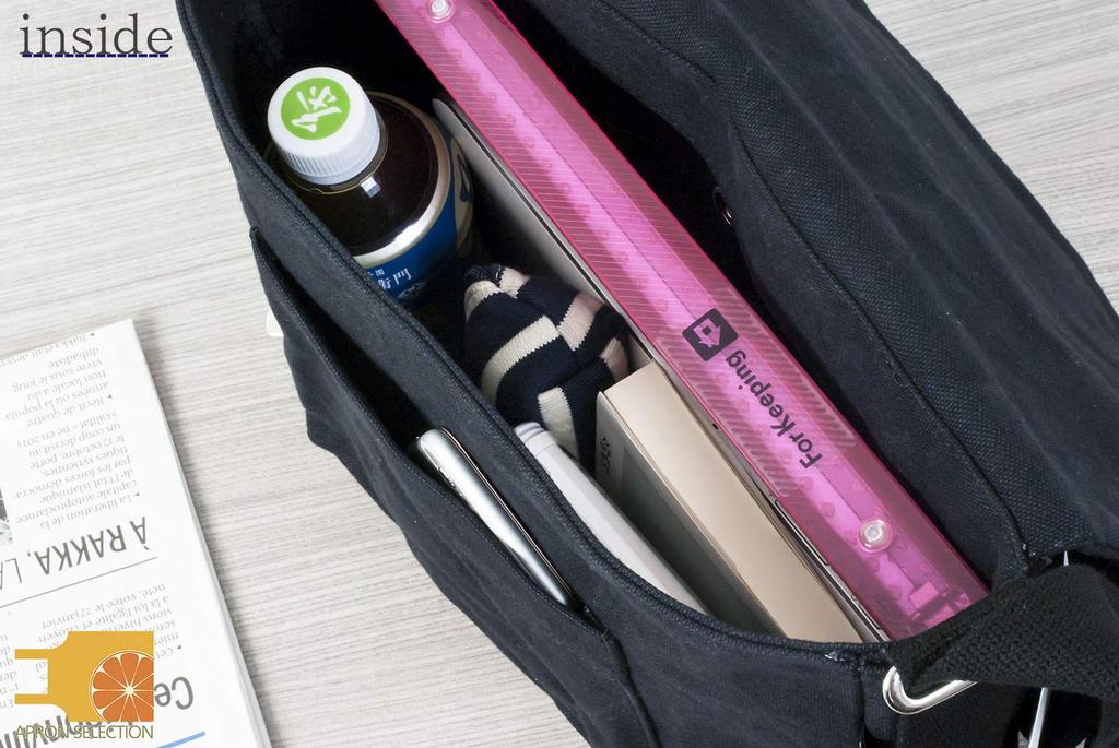 Hinomoto Canvas Shoulder Bag, Medium, Canvas, Twist Clasp, Crossbody, No. 106M (Black)