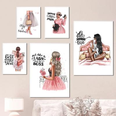 Fleurs Fille Noire Goblet à Café Illustration Art de la Mode Peinture sur Toile Affiches Nordiques Impressions Images Murales Décor de Salon