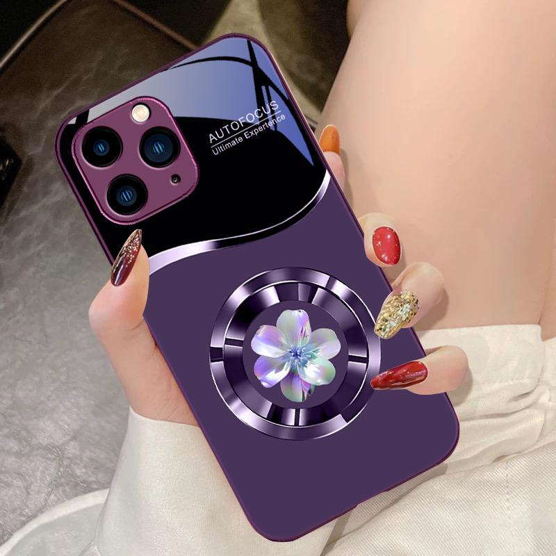 Circle Orchid Color For IPhone 16 Pro Max 15 Pro 14 13 12 Mini 11 XS Max XR 7 8 Plu SE 2022 Tempered Glass Phone Case