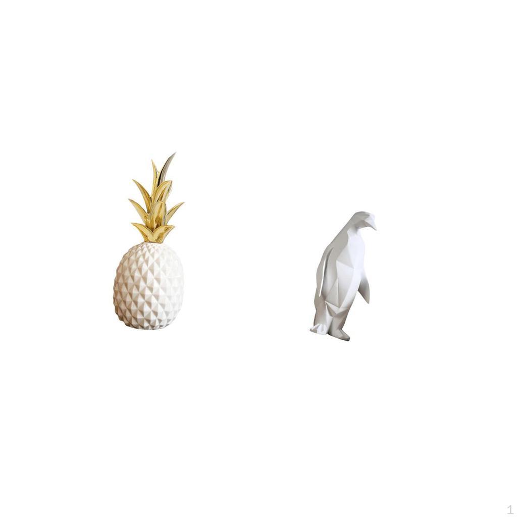 Pineapple Penguin Decorative Sculpture Artificial Figurine Ornament Resin Animal Statue Collectable