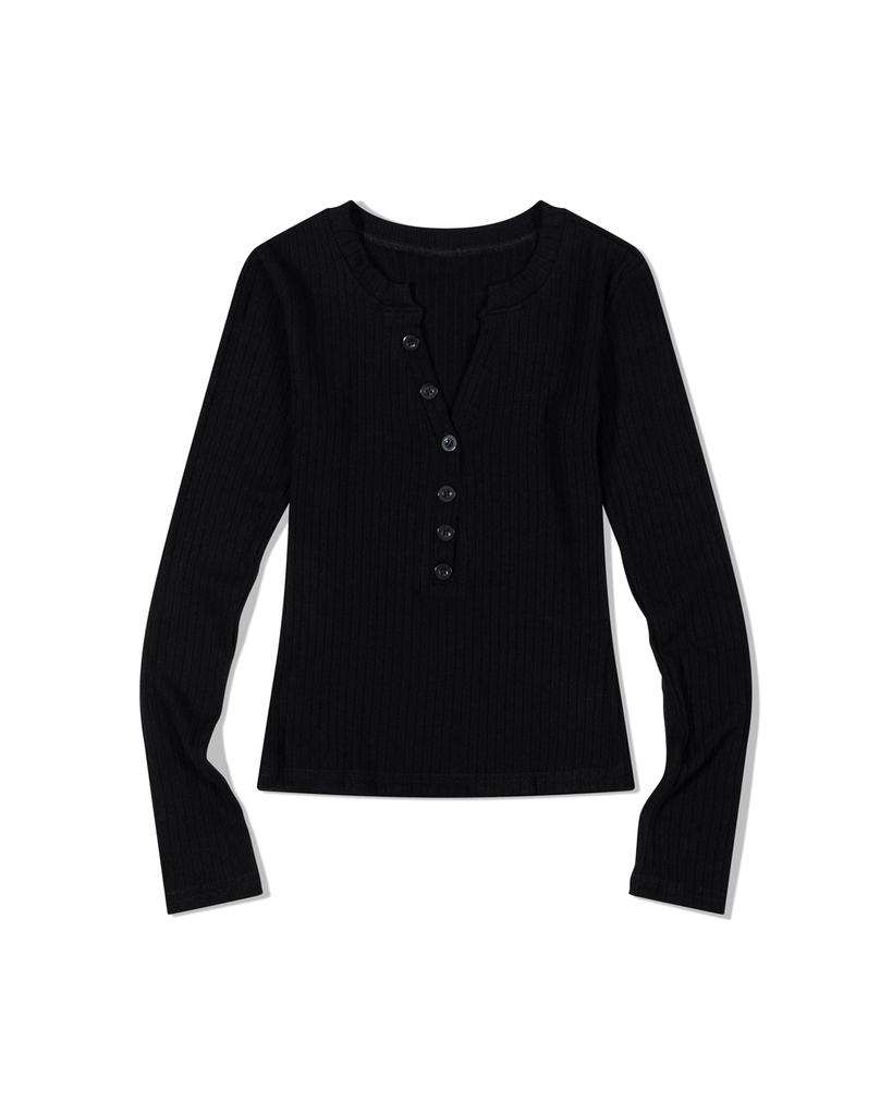 MOAA Henley Rib Knit Top (Black)