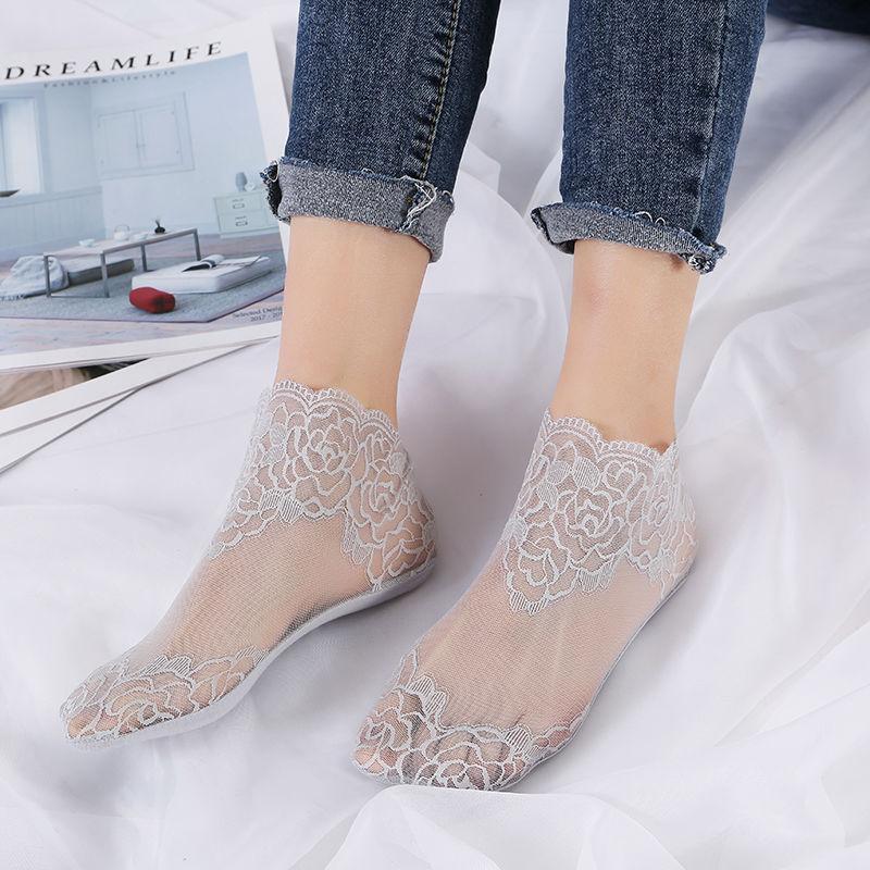 1/5pairs Elastic Lace Mesh Ankle Socks Low Cut Liner Women Soft Breathable Sock