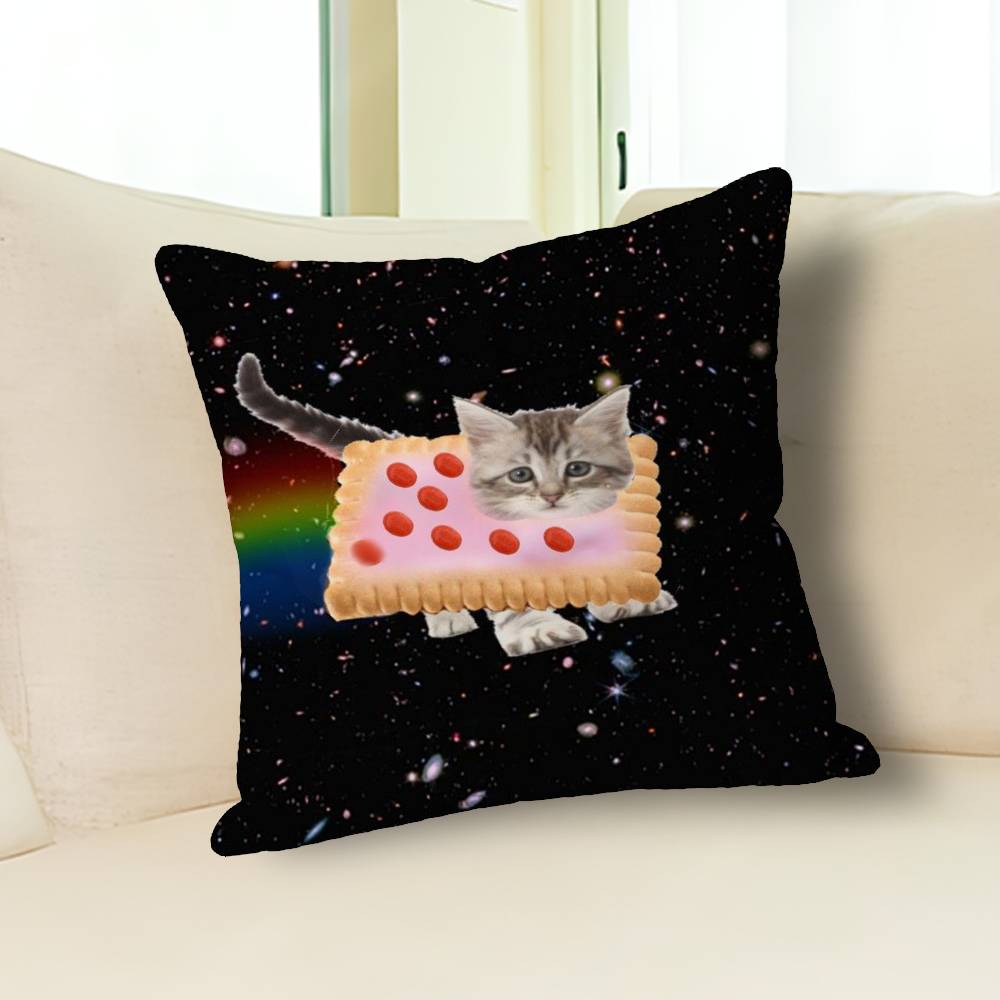 Funny N-Nyan Cat Pillow Cases for Bedroom Living Room Sofa Home Decor Polyester Cushion Cover with Zipper