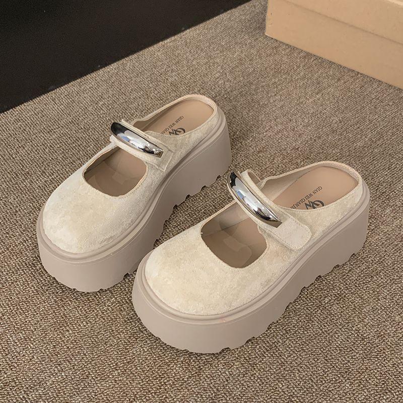 Small Bag Head Height-increasing Slippers Women's Skirt Thick-bottomed Muffin Half Slippers