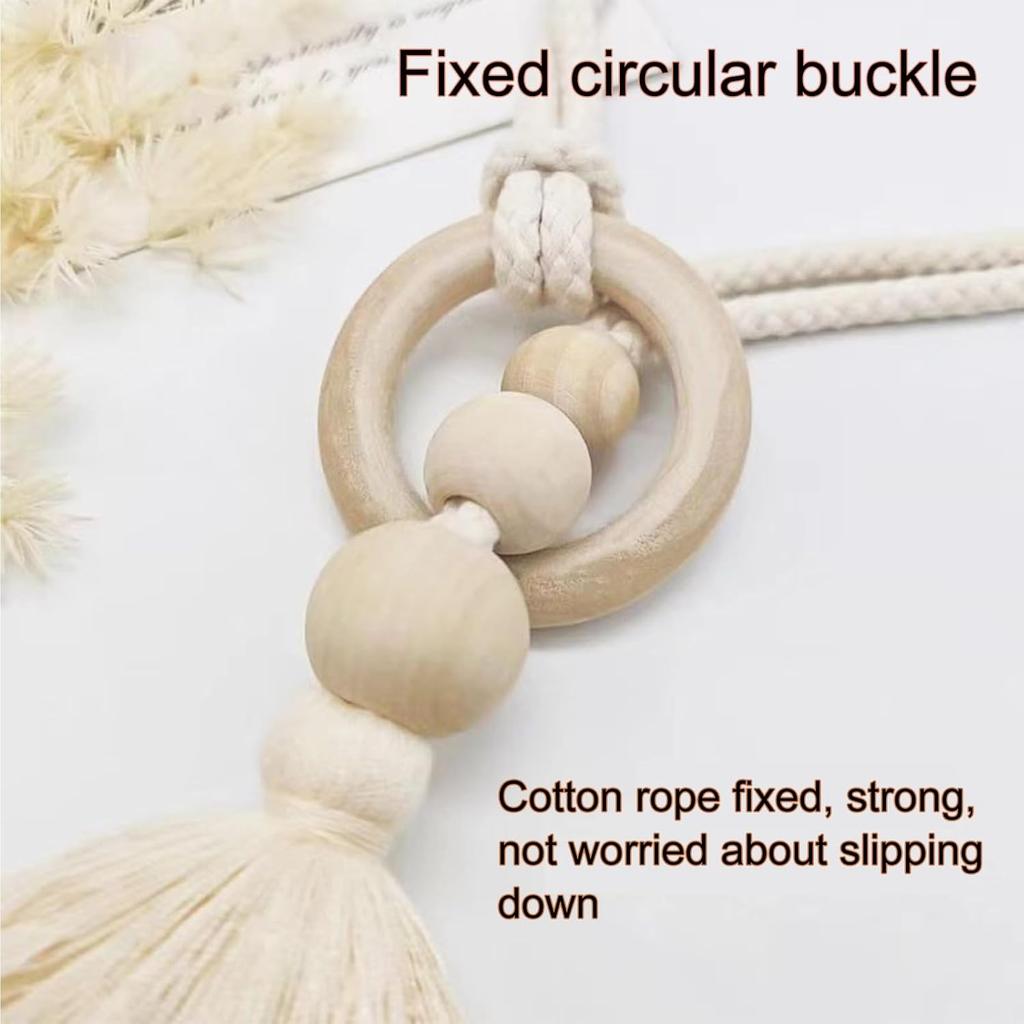 2pcs Wooden Bead Curtain Tiebacks,Bohemian Curtain Clasp,Tassel Curtain Clasp, Curtain Tiebacks No Hole Punching Decorative for Bedroom Window
