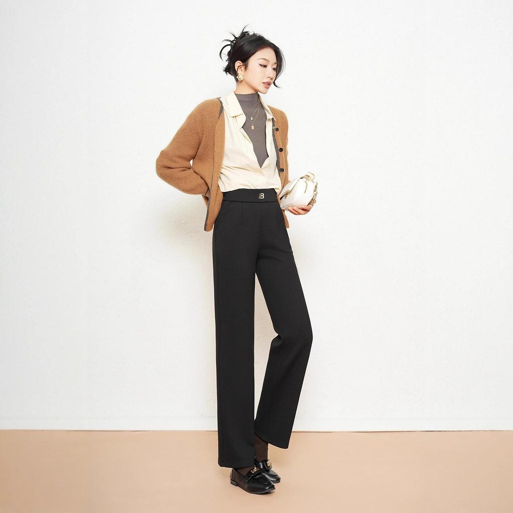Women's Winter Fleece-Lined High-Waisted Versatile Black Pants