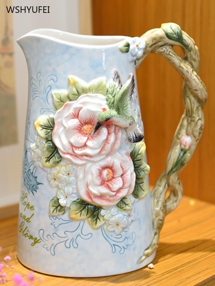 1 Pc Ceramic Vase  Glass Flower Arrangement Accessories Living Room Kitchen Bedroom Restaurant Home Furnishings Hummingbird