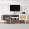 Rattan TV Stand for 65" TV Boho TV Stand with Build-in Socket White