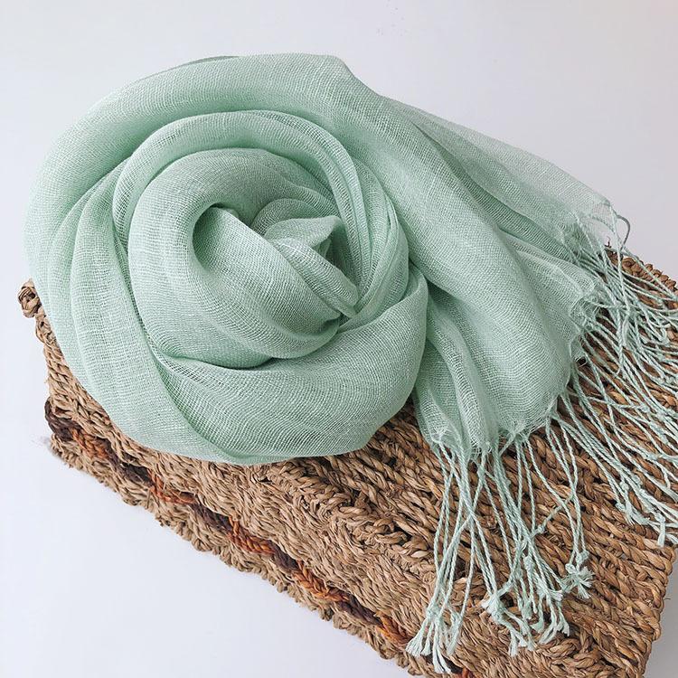 Pure Linen Thin Solid Color Scarf Multi-Color Fresh And Elegant Beach Silk Scarf Women'S Versatile Sunscreen Shawl