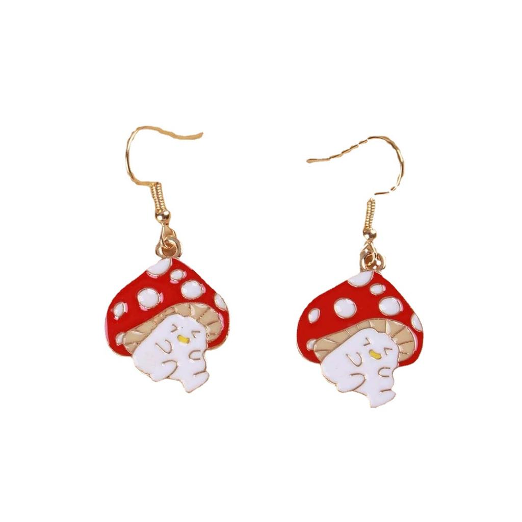 Cogumelos fofos de desenho animado, várias expressões de ação, ganchos de orelha, brincos novos criativos, acessórios divertidos de moda