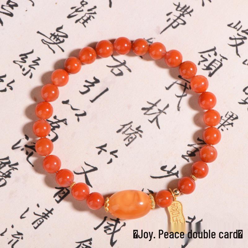 Original Naturlig Isflytande Södra Röd Aget och Honungsbärnstenspärla Damarmband