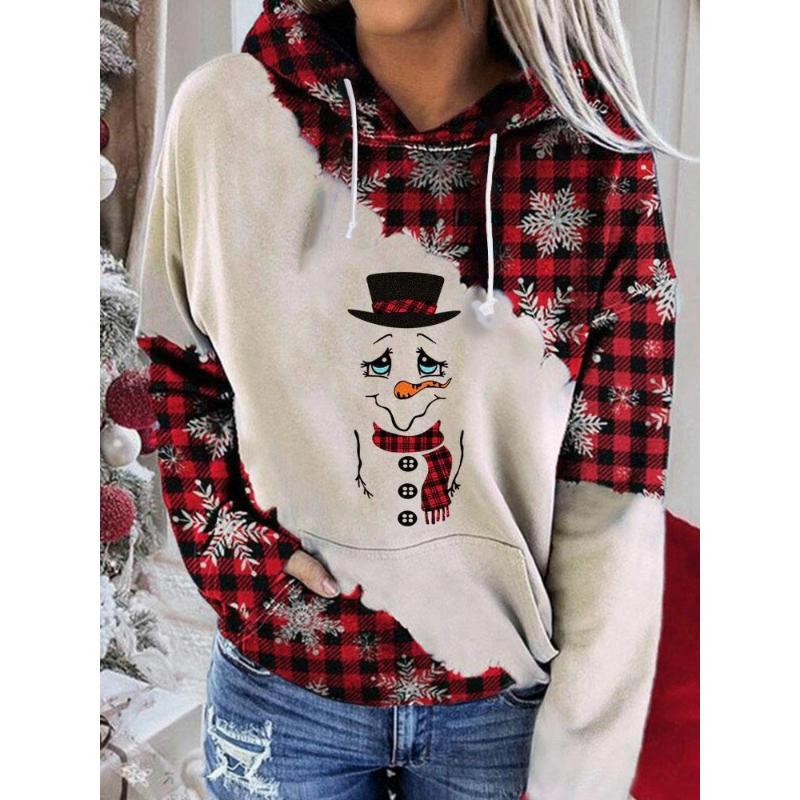 Autumn and Winter New Women's Clothing Christmas 3D Printing Hooded Pullover Long-sleeved Sweater Casual Fashion