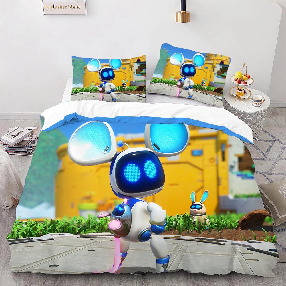 

Комплект постельного белья с милым мультяшным рисунком Astro Bot, пододеяльник, односпальная кровать, двуспальная кровать размера King Size, комплект постельного белья для взрослых мальчиков, пододеяльник, наволочка Eu Single 135x200cm