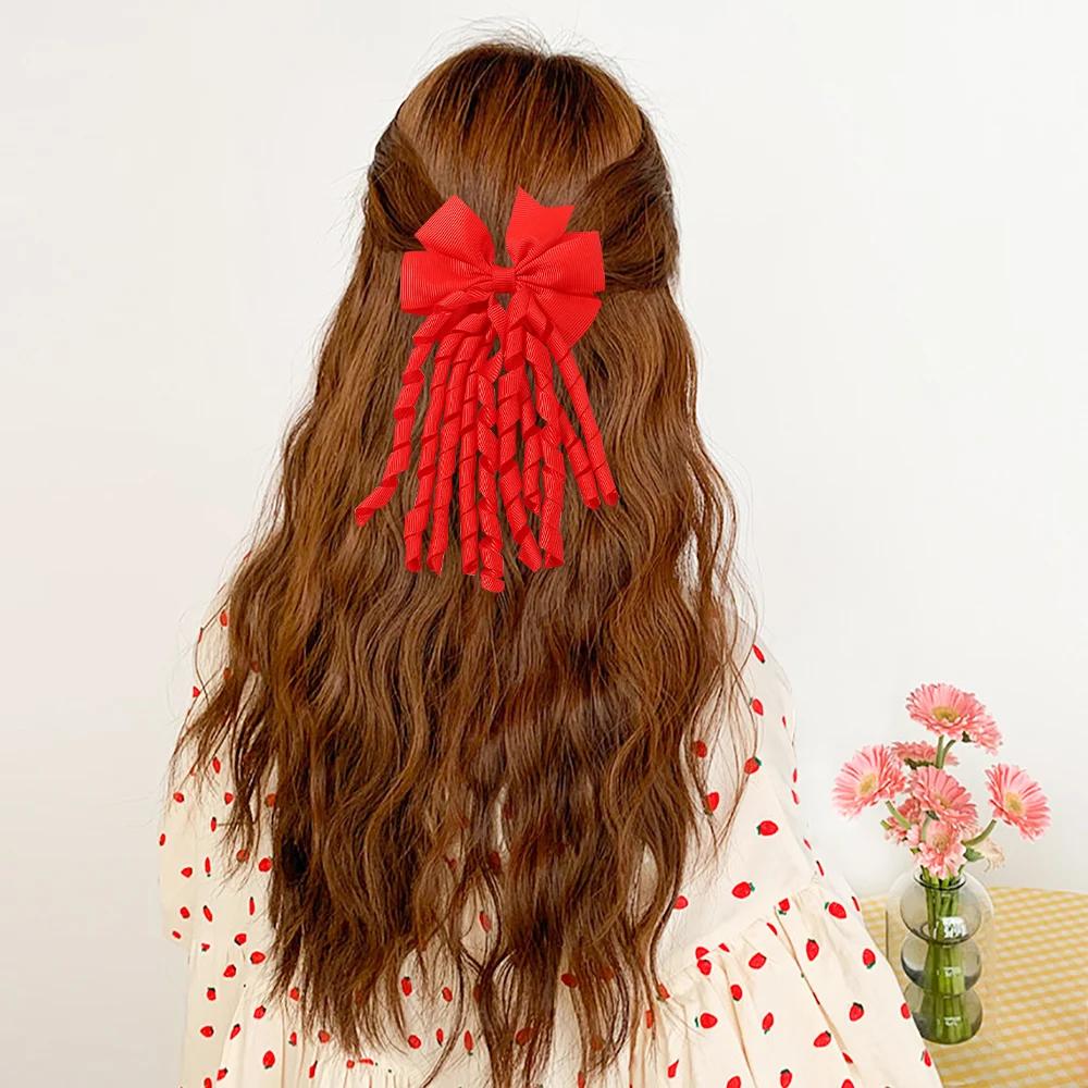 1pcs Baby Girls Hair Ties Grosgrain Ribbon Curly Korker Hair Bows Elastic Rubber Bands Ponytail Holders for Kids Children Gift