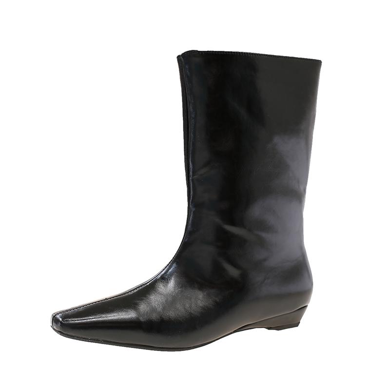 Damen Stiefeletten Flats Eckige Zehen Designer Schuhe Mode Winter Neu 2025 Kleid Lässig Gemütlich Goth Chelsea Boots Mujer De Zapatos