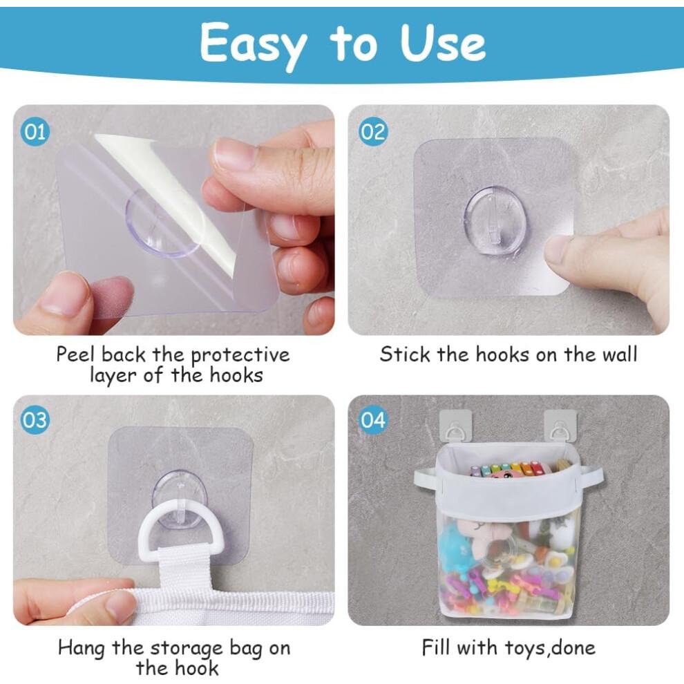 Bath Toy Storage Bag, Bath Toy Hanging Organiser Bag with 4 Hooks, Bath Toy Mesh Bag, Bath Toy Storage, Ideal for Bath Time White Large