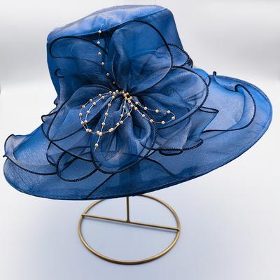 Summer Female Retro Style Organza Fashion Mesh Shade Big Brim Top Hat Seaside Play Beach Hat