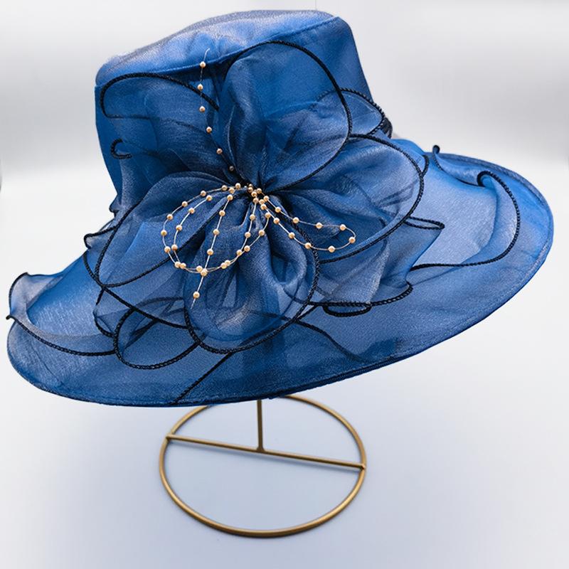 Summer female retro style organza fashion mesh shade big brim top hat seaside play beach hat