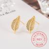 Luxury 925 Sterling Silver Super Shinning Cubic Zirconia Leaves Stud Earrings for Women Korean Style Wedding Fashion Jewelry