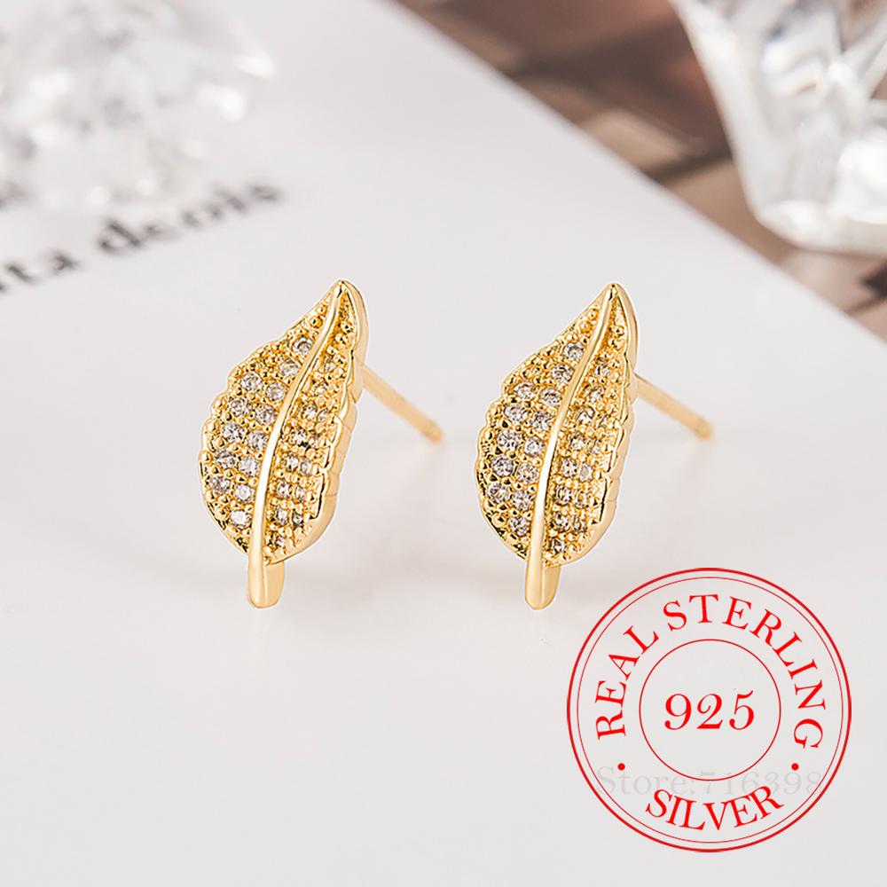 Luxury 925 Sterling Silver Super Shinning Cubic Zirconia Leaves Stud Earrings for Women Korean Style Wedding Fashion Jewelry