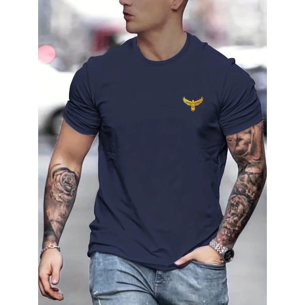 Summer Men's Casual Loose Large Eagle Pattern Print Round Neck Short Sleeve T-shirt Top Fashion Streetwear Oversized