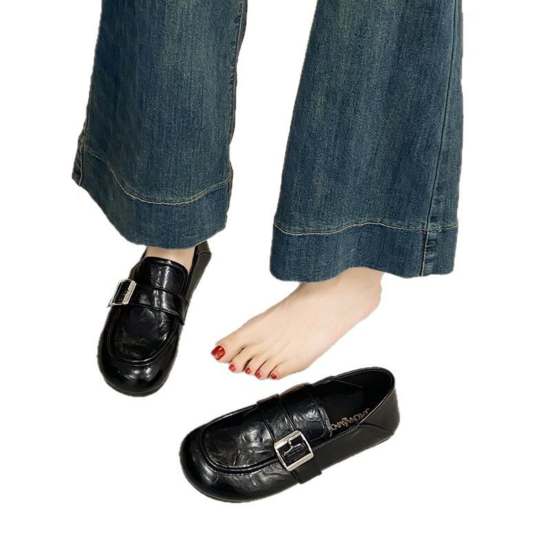 Casual Soft-soled Leather Shoes 2025 New Spring and Autumn Retro Loafers One-pedal Flat-soled Single Shoes Women's Skirt