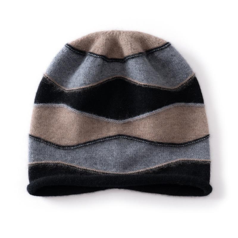 Cashmere hat women's autumn and winter color matching knitted hat outdoor cold protection and warmth stacking hat ear protection confinement hat cold