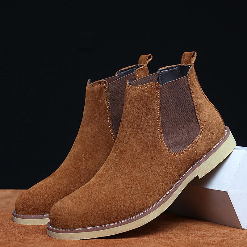 Fashion Men's Chelsea Boots Anti Slip Snow Boots Faux Suede Slip-On Round Toe Platform Warm Short Boots Size 38-47