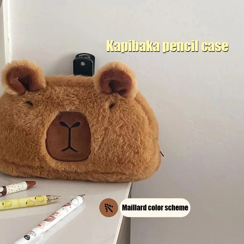 Cartoon Cute Plush Animal Capybara Pencil Bag Large Capacity Cosmetic Bag Kawaii School Stationery Multifunctional Storage Bag