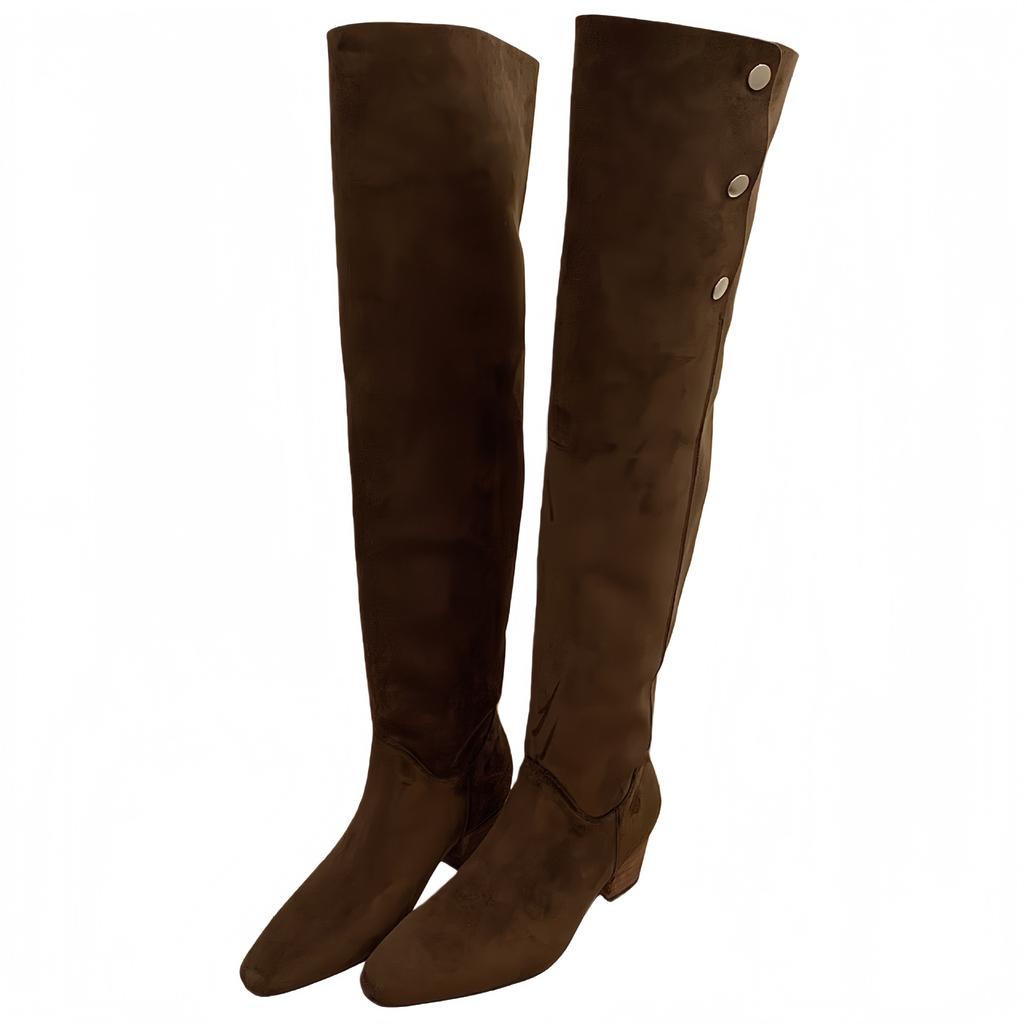 Retro thick-heeled elastic thin boots, new thin thick-heeled tall over-the-knee suede stacked women in autumn and winter 2025