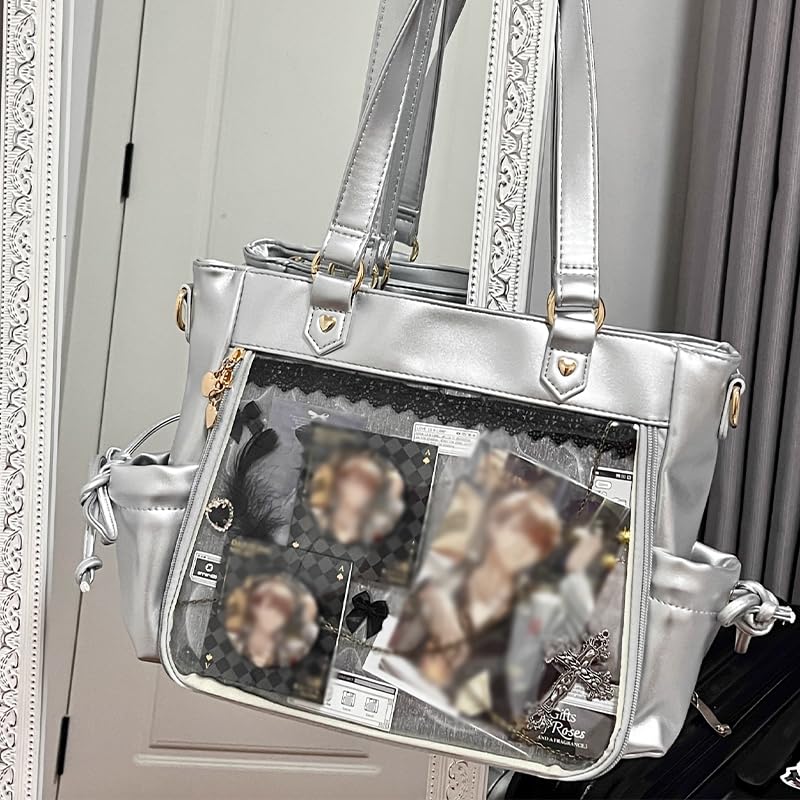Seraphim Faux Leather Ita Bag with Side Pockets, Perfect for Otaku Activities, g.trigger, Clear, Transparent, Silver [Parallel Import]